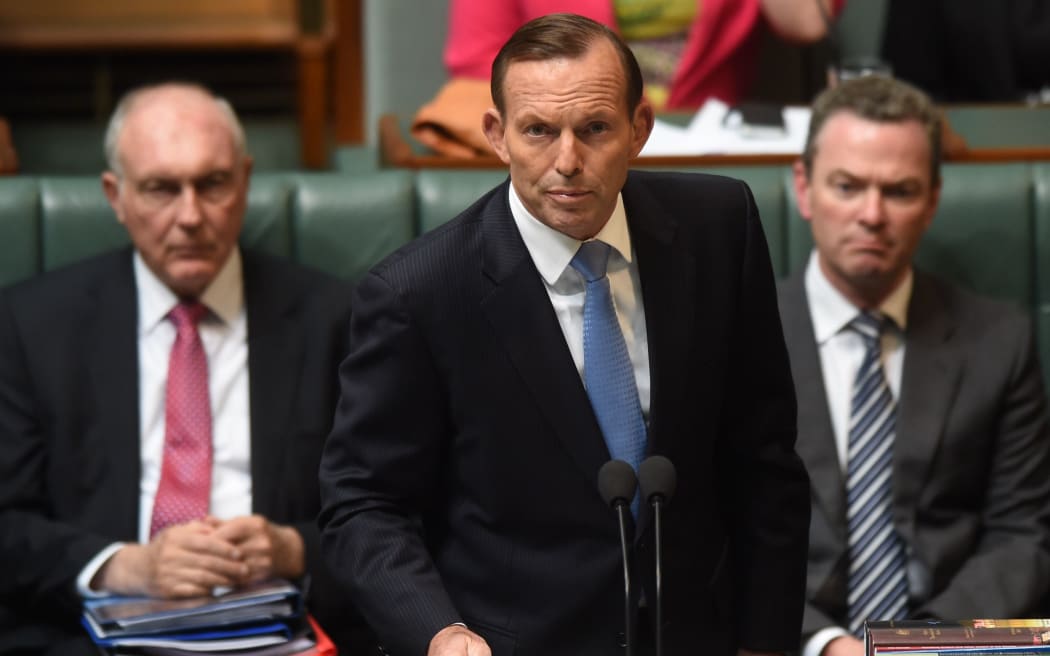Australian Prime  Minister Tony Abbott, centre, at Parliament House today.