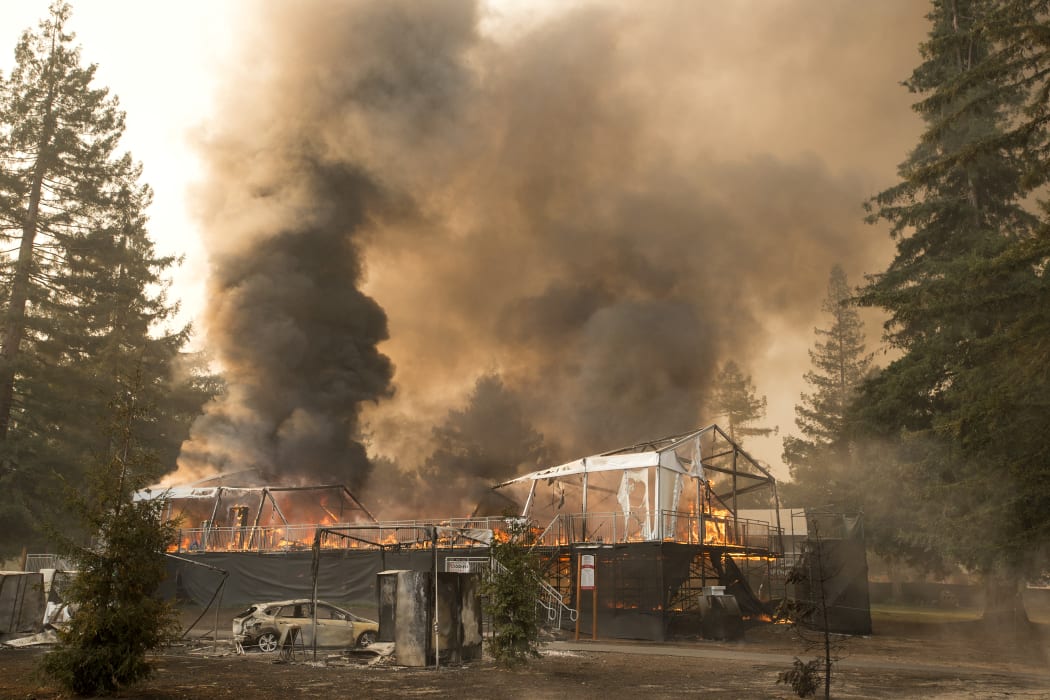 A marquee burning on a golf course at the Silverado Resort and Spa in Napa.