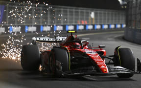 Ferrari's Spanish driver Carlos Sainz Jr., races during the second practice session for the Las Vegas Formula One Grand Prix on November 17, 2023, in Las Vegas, Nevada. (Photo by ANGELA WEISS / AFP)