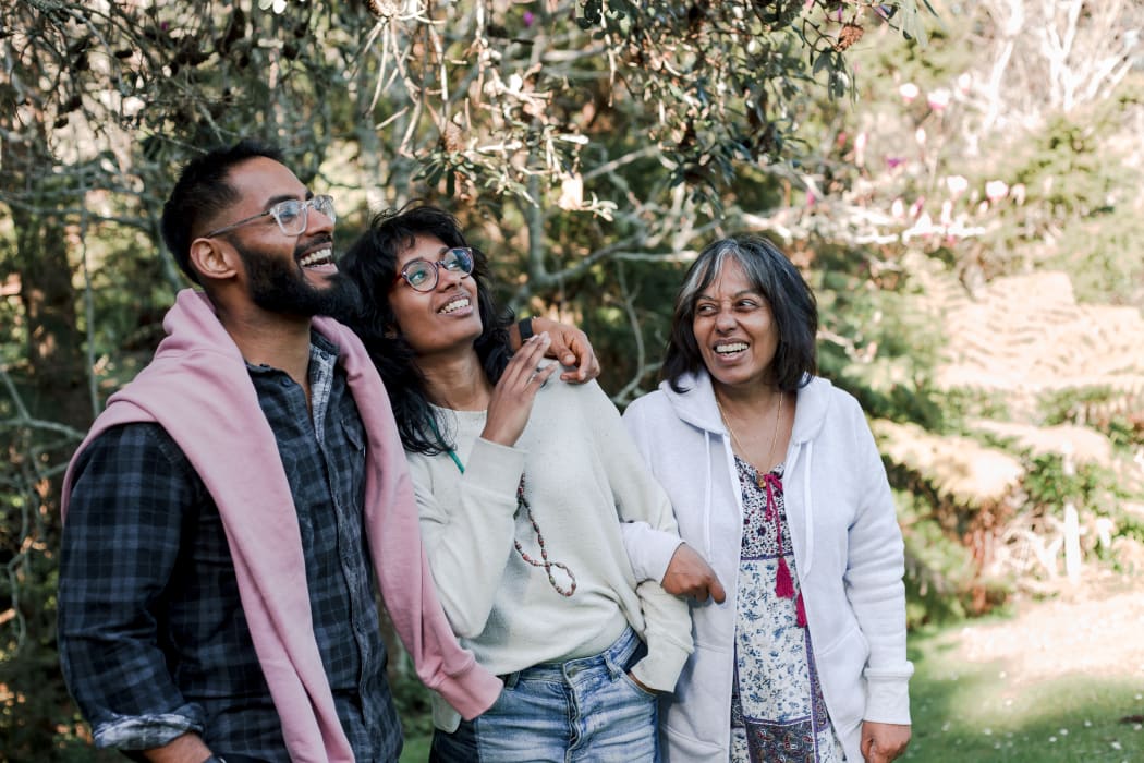 (L-R) Navin, Anique and Sushani together at home in Tāmaki Makaurau