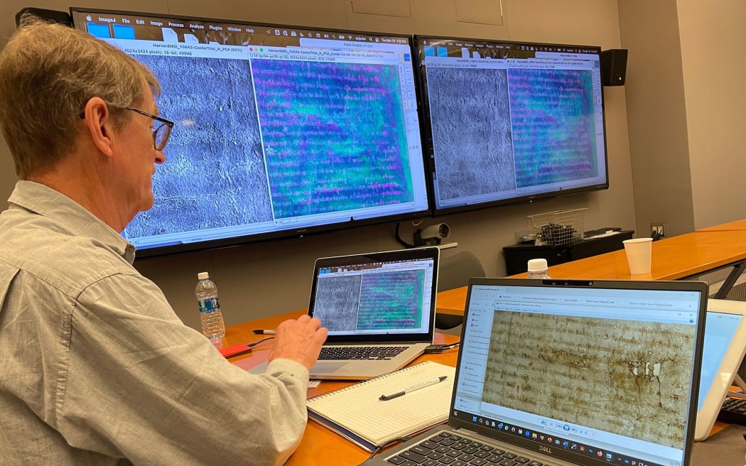 Imaging technology being used to help its librarians examine a faded copy of Magna Carta in Cambridge, Massachusetts.