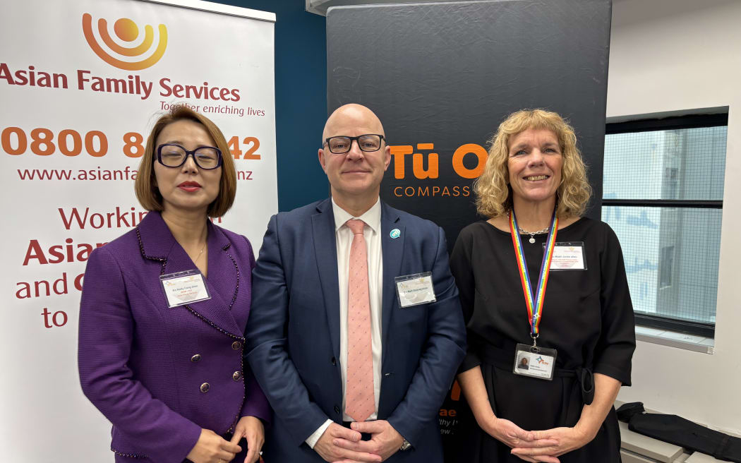 AFS chief executive Kelly Feng, Mental Health Minister Matt Doocey and Tū Ora Deputy chief executive Mabel Jones.