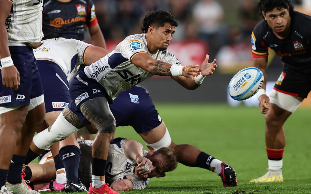 Melani Matavao of Moana Pasifika during the Super Rugby Pacific round 7 match between the Chiefs and Moana Pasifika at FMG Stadium in Hamilton, New Zealand on Saturday April 06, 2024. Copyright photo: Aaron Gillions / www.photosport.nz