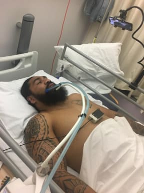 Mose Masoe on his firstt day in Pinderfields spinal rehab facility in January 2020.
