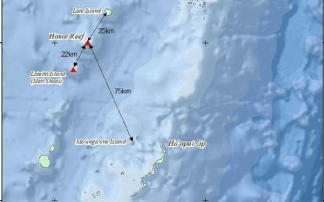 A satellite image of Tonga's Home Reef volcano at the weekend shows volcanic steam and discolouration around and from the volcano.