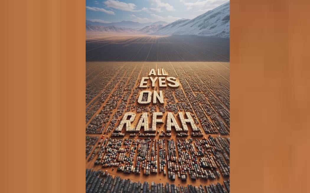 An AI image designed to raise awareness about the situation in Rafah has been shared millions of times on social media.