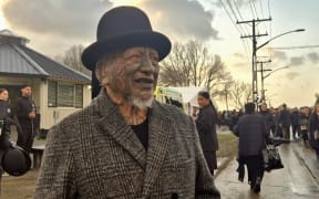 Veteran Activist Tame Iti arrives at Tuurangawaewae Marae on Sunday 1 September, 2024, to pay his respects after the death of Kiingi Tuheitia.