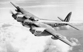 A Royal Air Force de Havilland Mosquito flying in 1944
