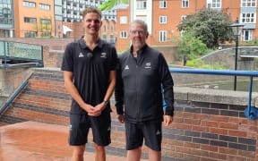 Lewis Clareburt and his coach Gary Hollywood on the right in Birmingham as they look forward to the Commonwealth Games.