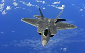 A US Air Force F-22 Raptor aircraft over Guam