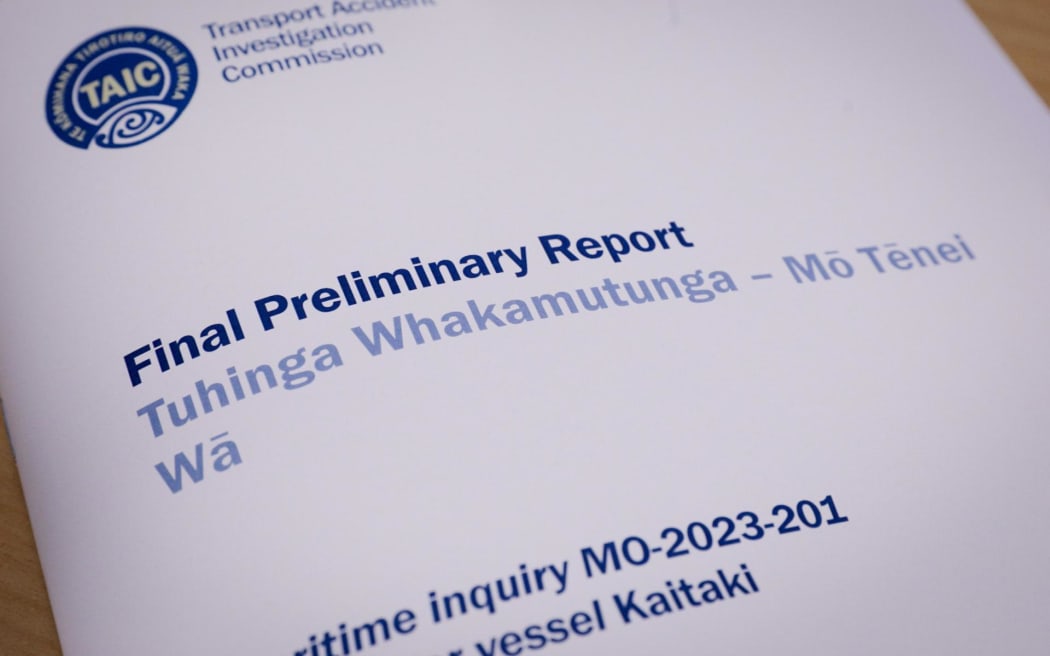Front page of the TAIC preliminary report into the Kaitaki.