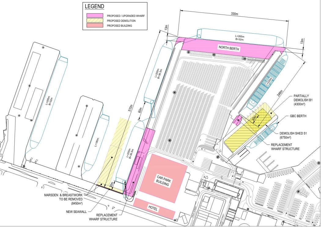Major changes to Bledisloe Wharf would create a new berth along the northern edge and increase berth sizes elsewhere.
