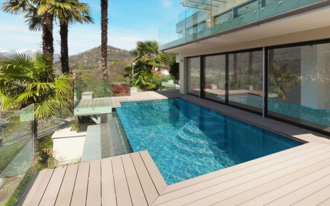 Pool with glass balustrade (stock photo)