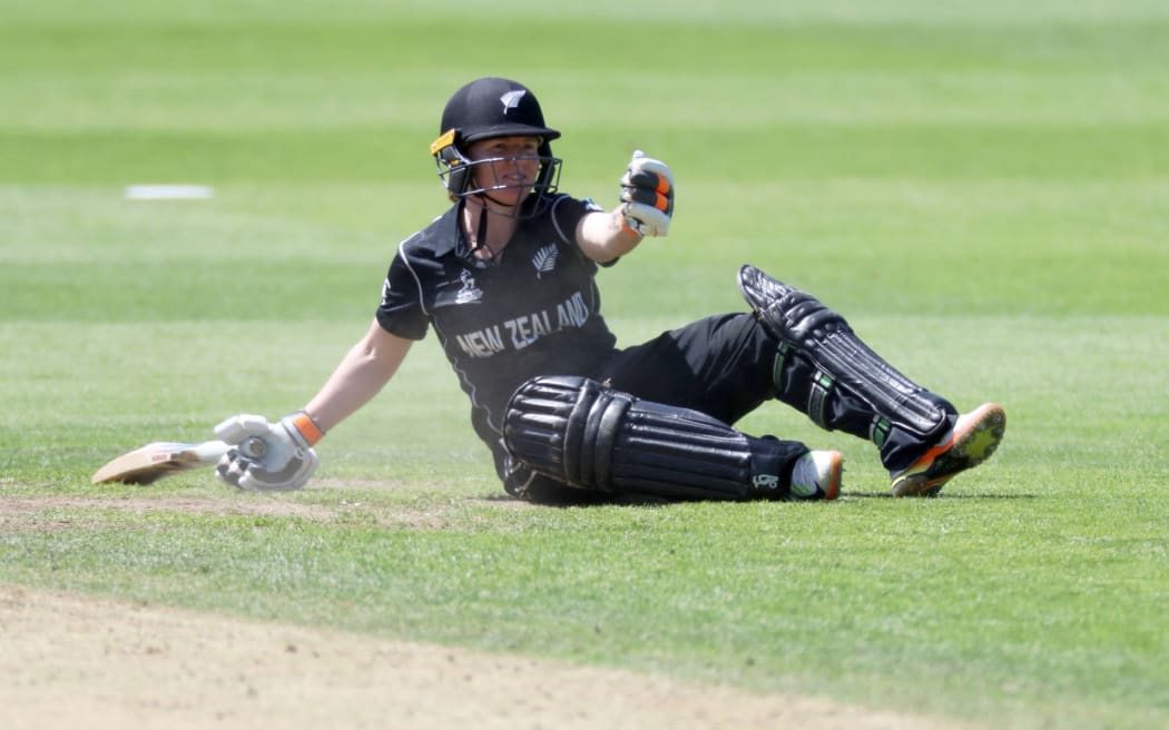 White Fern Katie Perkin objects to her run out against Australia at the Cricket World Cup in England.