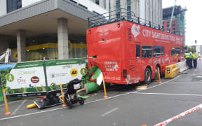 The aftermath of the Auckland bus crash on Monday afternoon.