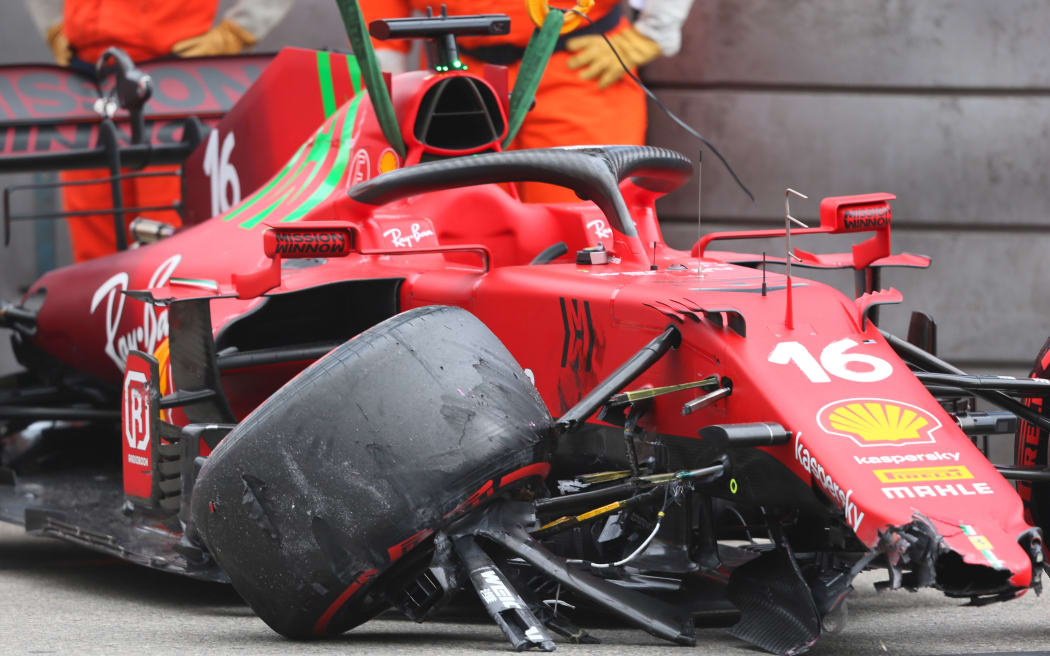 Ferrari driver Charles Leclerc crashes during qualifying for 2021 Monaco grand prix