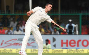 Trent Boult of New Zealand during the first test match India against  New Zealand in Kanpur, India, 2016.