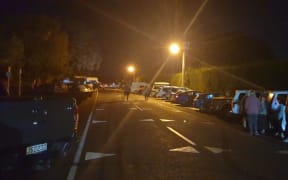 Dozens of cars at Haumoana School in Hawke's Bay, where people from coastal communities of Te Awanga and Hawke's Bay have self-evacuated.