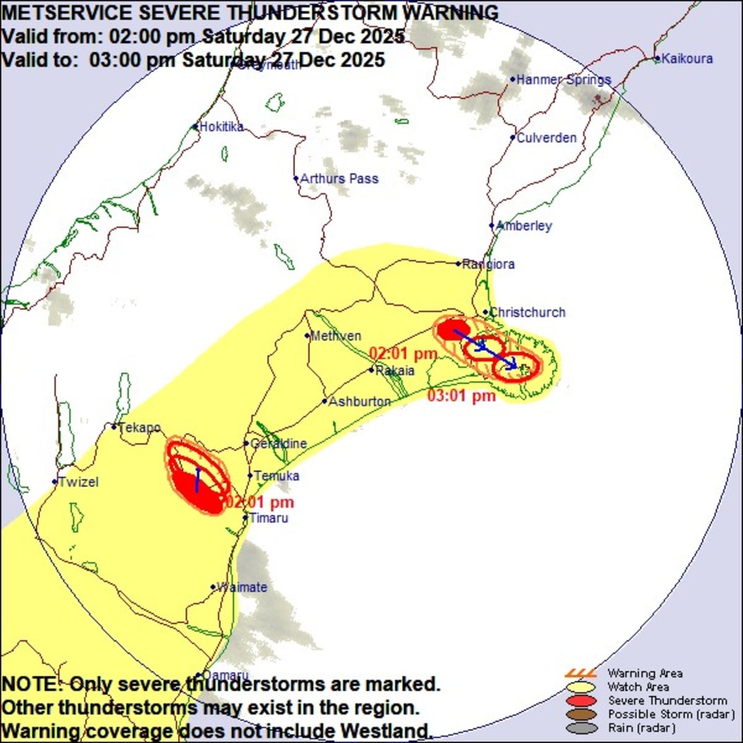 MetService severe thunderstorm warning - 27 Dec 2025