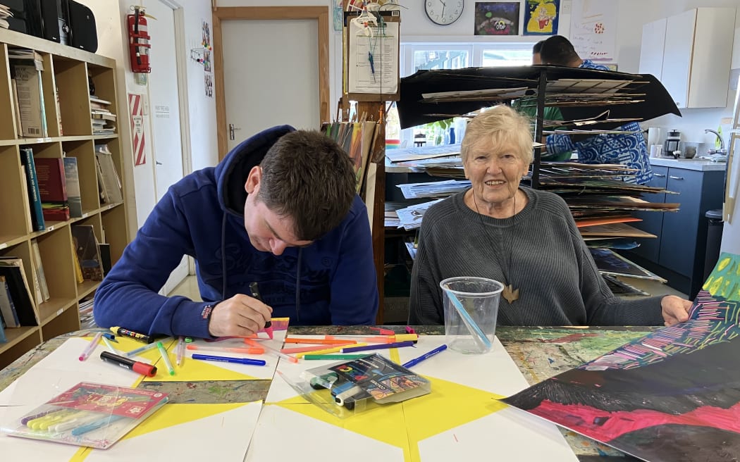 Artist Matthew Allerby with Māpura Studios director Diana McPherson.