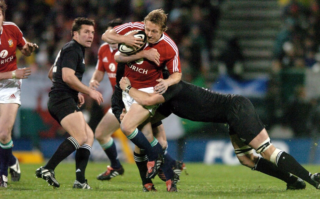 Lions player Jonny Wilkinson charges ahead during the first test between the All Blacks and the British and Irish Lions in 2005.