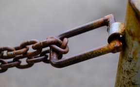 Detail of chain connected to pole for security and protection