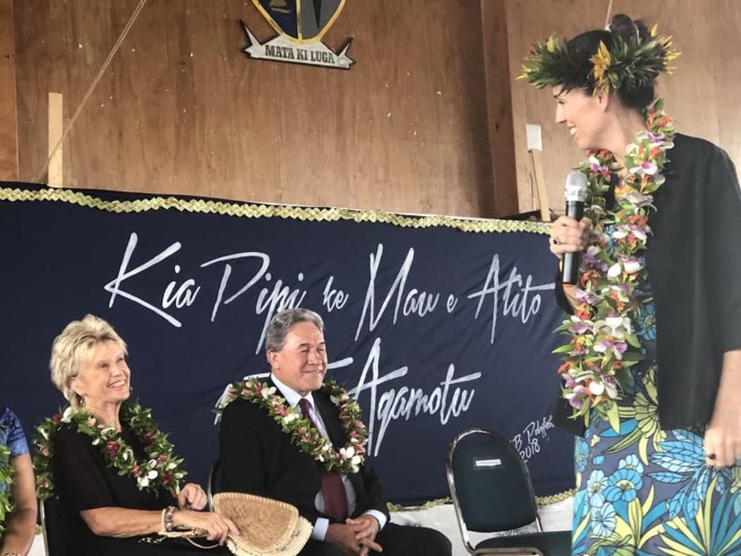 Winston Peters (centre) and Jacinda Ardern (right) in Niue.