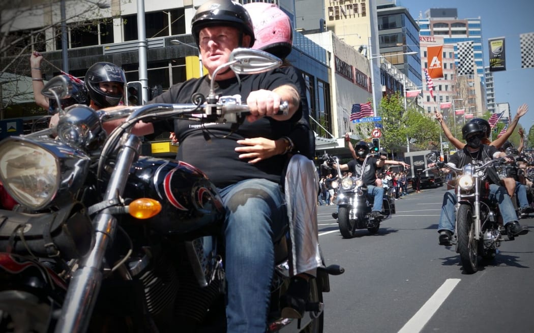 Steve Crow leads the way in the 2015 Boobs on Bikes parade.