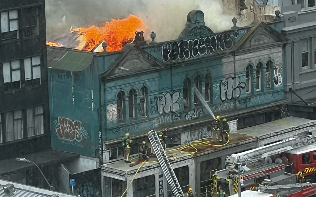 Fire crews respond to a fire on Ghuznee Street, Wellington.