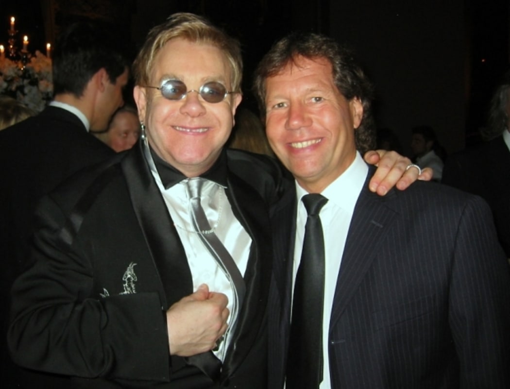 Clive Franks with Elton John at his 60th birthday party in New York in 2007