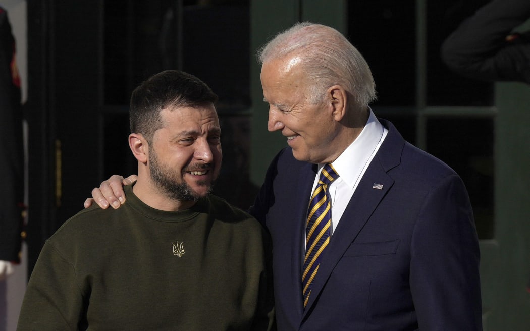 US President Joe Biden meets with President of Ukraine Volodymyr Zelensky at the White House on 21 December 2022.