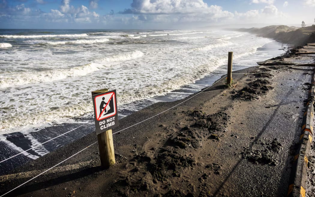 Warning signs at Sunset Beach, Port Waikato. Photo / Mike Scott