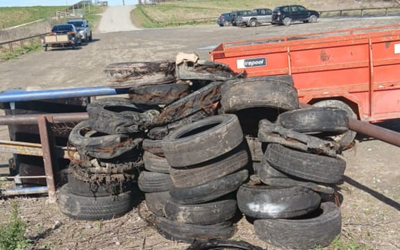 Some of the 300 to 400 tyres picked up by members of Hawke’s Bay Adventure NZ 4X4 Club and HBRC staff.