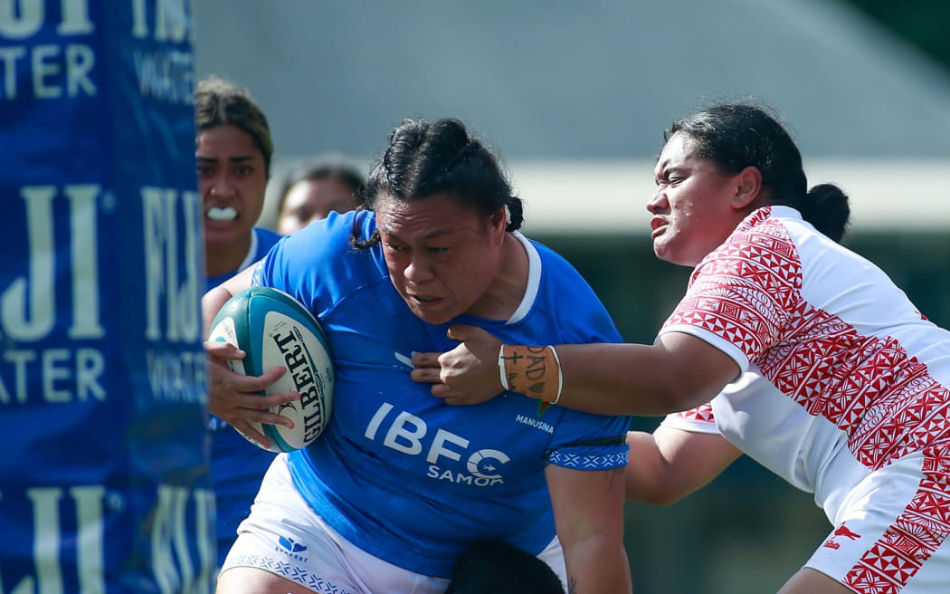 Samoa's women's national team, the Manusina, dominated their first game at the Oceania Women's Rugby Championship in Sigatoka, Fiji on Tuesday, with a big 64-14 win over Tonga.