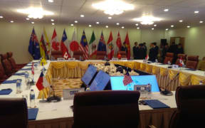 The meeting room where TPP-11 leaders were due to discuss the future of the trade pact.