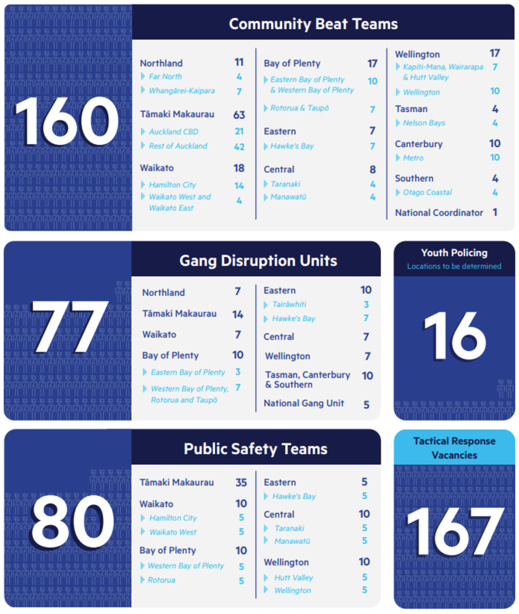 A police infographic showing where the additional 500 officers will be assigned.