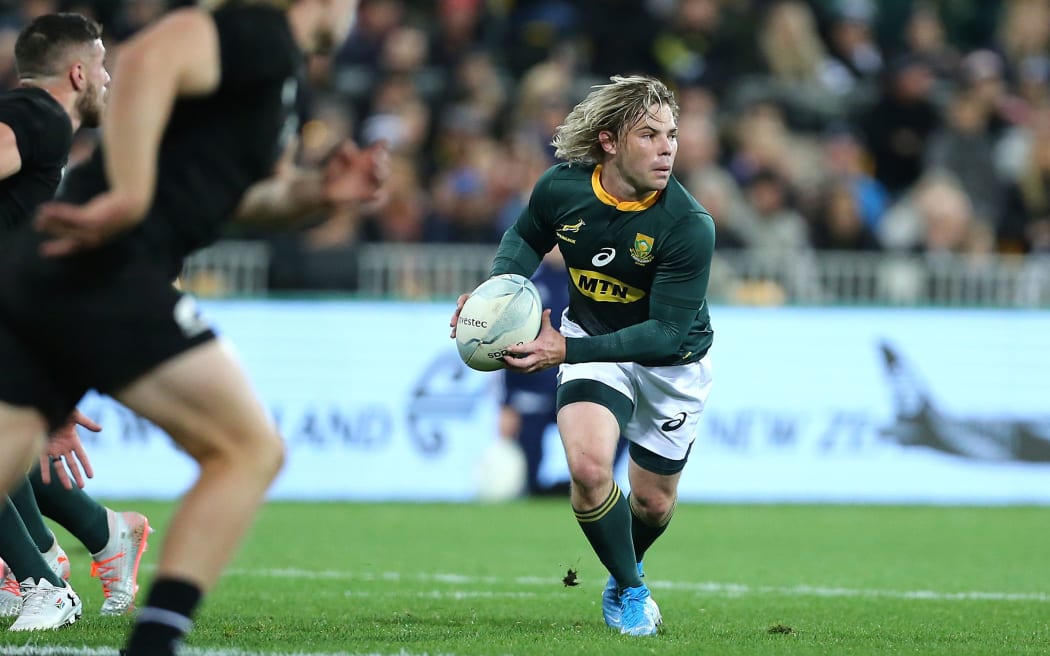 Faf de Klerk of South Africa during the Rugby Championship match between the New Zealand All Blacks & South Africa at Westpac Stadium, Wellington on Saturday 27th July 2019.