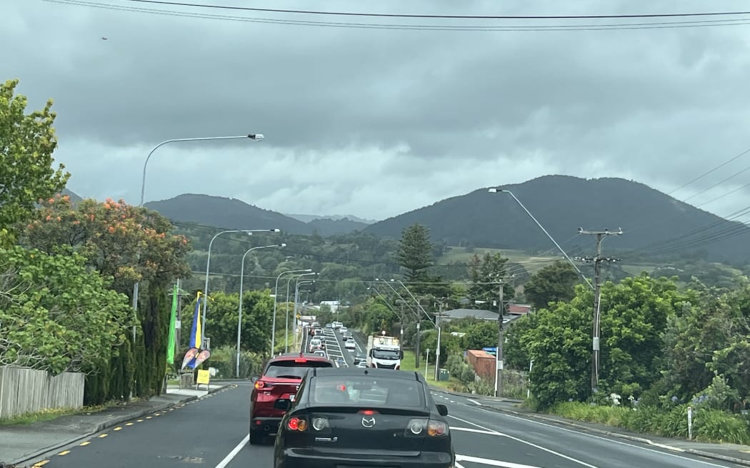 Traffic was at a standstill coming into Kaiwaka on Saturday morning.