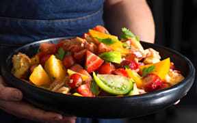 Tomato and summer fruit panzanella