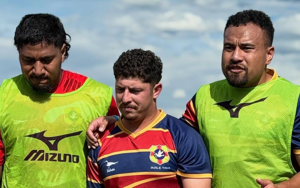 Laying down the challenge, members of the 'Ikale Tahi of Tonga laying it down as they prepare to face Japan. Photo: Tonga Rugby Union