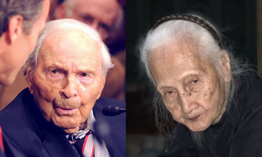 The numbers of centenarians are growing. 107-year-old Frank Buckles giving testimony to a US Senate Committee in 2008, and a 100-year-old woman in Vietnam in 2019.