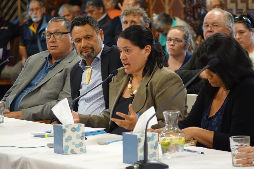 The chairwoman of Te Kotahitanga o Te Ātiawa, Liana Poutu (centre) said the Parihaka example showed a way forward outside of legislation and the Treaty process.