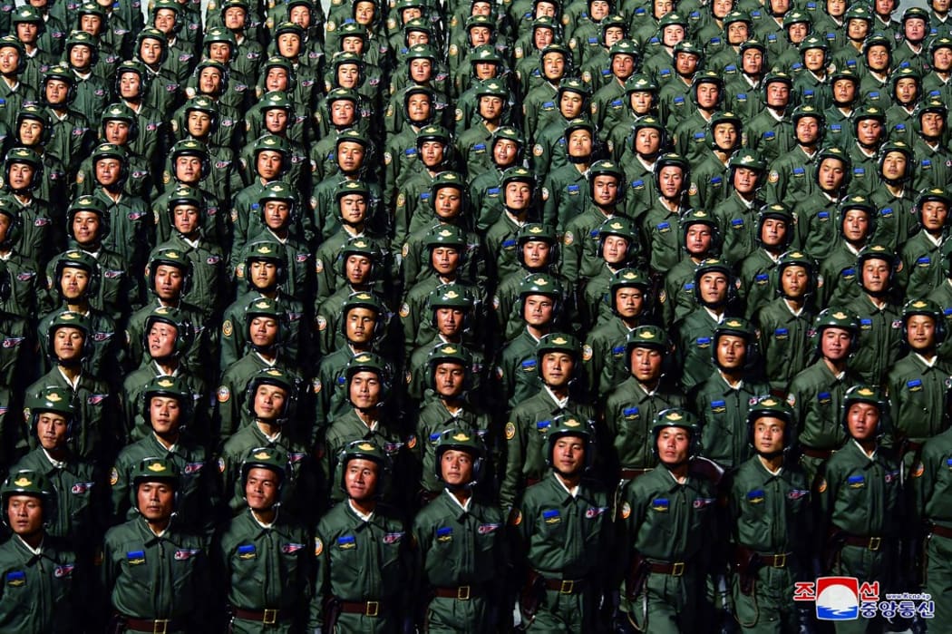 This picture taken on October 10, 2020 and released from North Korea's official Korean Central News Agency (KCNA) on October 11, 2020 shows the military parade during a ceremony to mark the 75th anniversary of the Workers' Party of Korea at Kim Il-sung Square of Pyongyang.