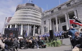 Crowds gathered outside Parliament in Wellington on 14 September, to marks 50 years since the Māori Language Petition was presented to Parliament.
