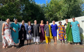 Pacific Women Mediator's Network team, Programme Manager Sharon Bhagwan-Rolls standing third from left.