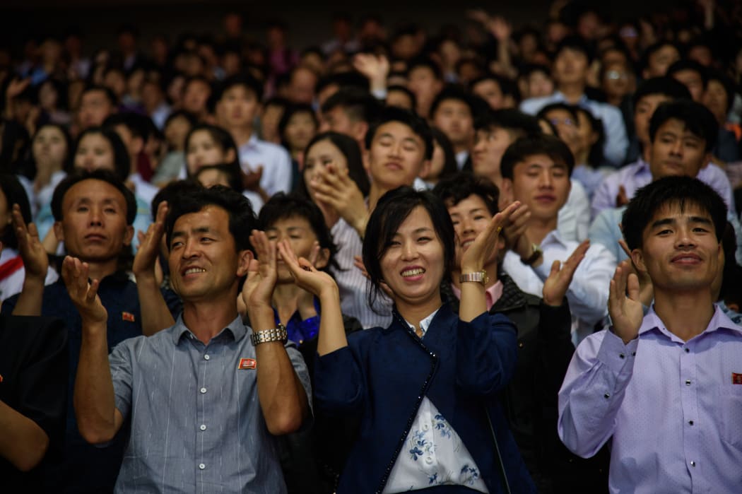 A photo taken on June 4, 2019 shows a 'Grand Mass Gymnastics and Artistic Performance' at the May Day stadium in Pyongyang.