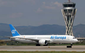 A Boeing 787-9 Dreamliner operated by Air Europa is preparing to take off on the runway at Barcelona-El Prat Airport in Barcelona, Spain, on May 1, 2024. (Photo by Urbanandsport/NurPhoto) (Photo by Urbanandsport / NurPhoto / NurPhoto via AFP)