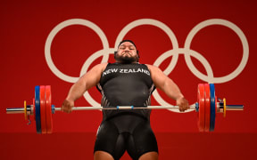 New Zealand's David Andrew Liti competes in the men's +109kg weightlifting competition during the Tokyo 2020 Olympic Games.