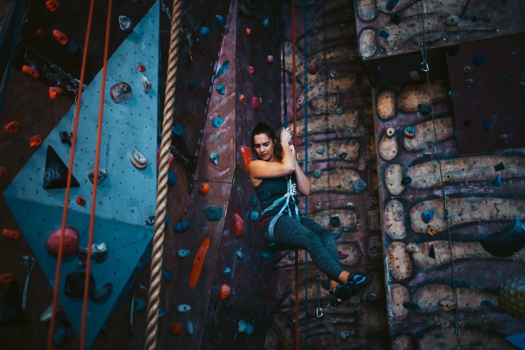 Para-climber Rachel Maia on the wall pre-surgery