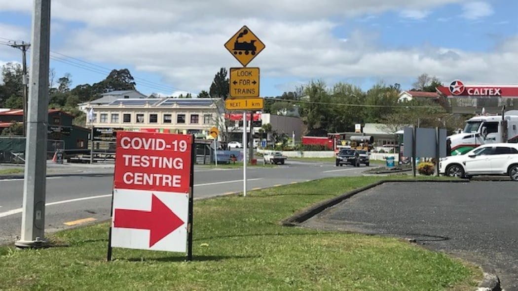 A sign for Covid-19 testing in Kawakawa.